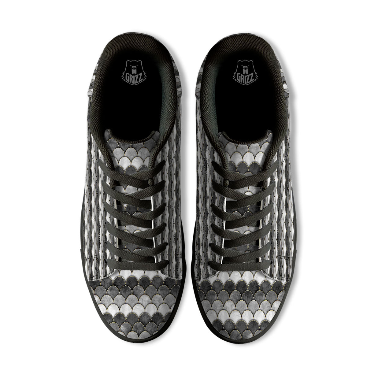 Scales Mermaid Print Pattern Black Low Top Sneakers-grizzshop