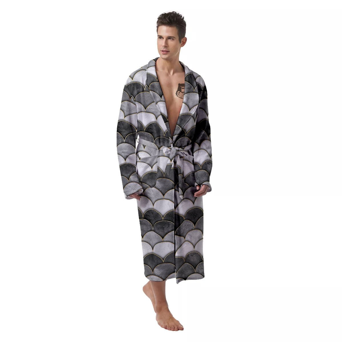 Scales Mermaid Print Pattern Men's Robe-grizzshop