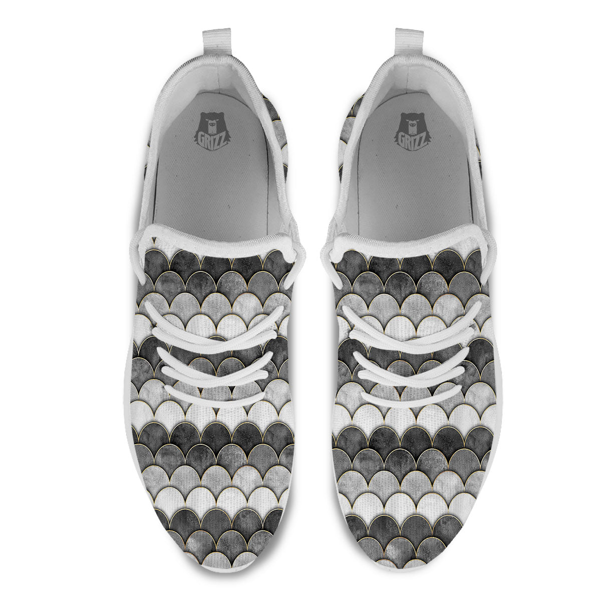 Scales Mermaid Print Pattern White Athletic Shoes-grizzshop