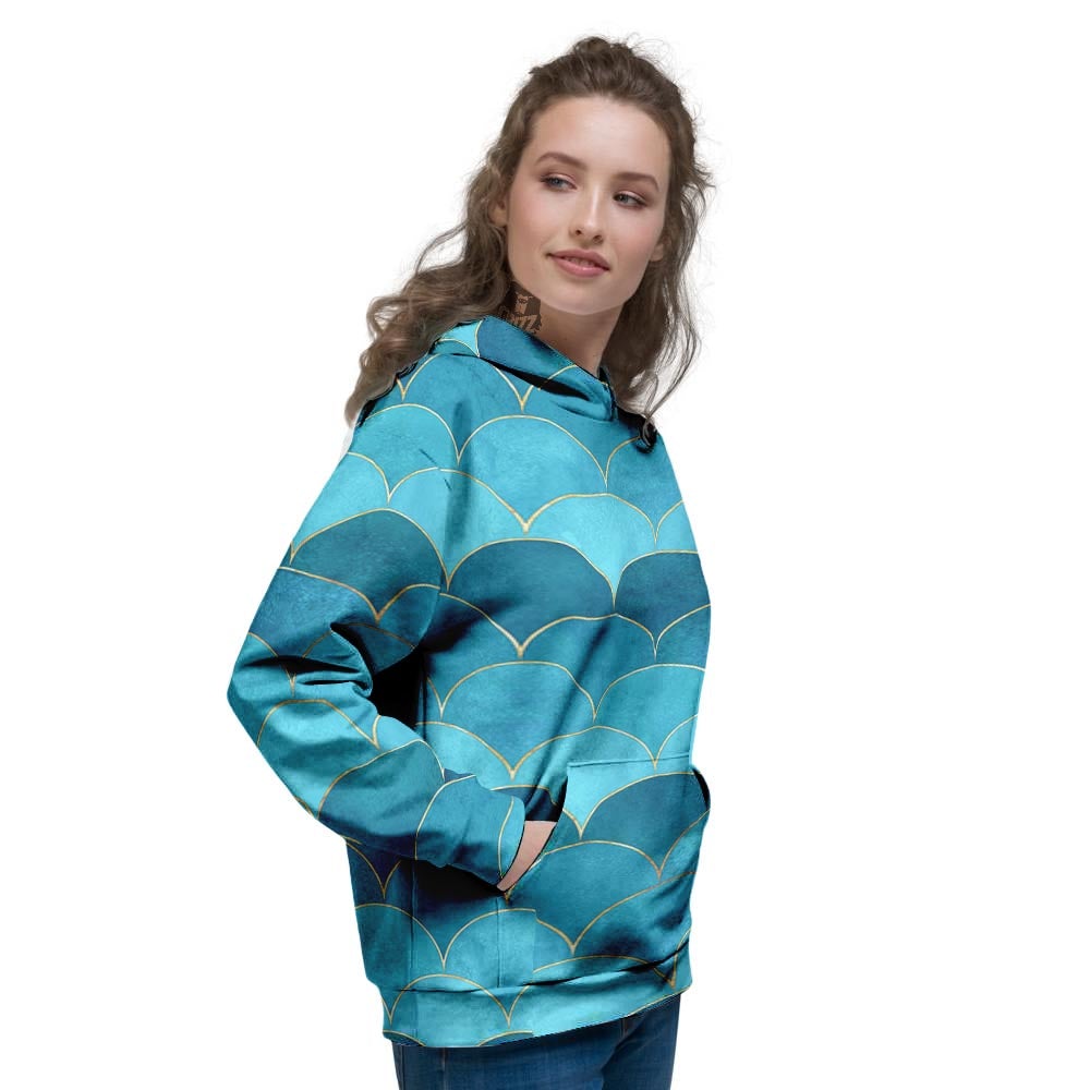 Scales Teal Mermaid Print Pattern Women's Hoodie-grizzshop