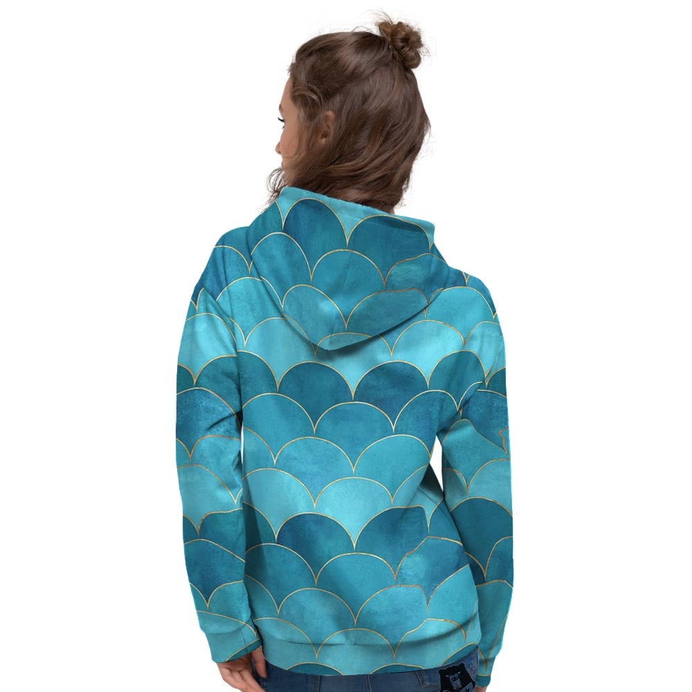 Scales Teal Mermaid Print Pattern Women's Hoodie-grizzshop