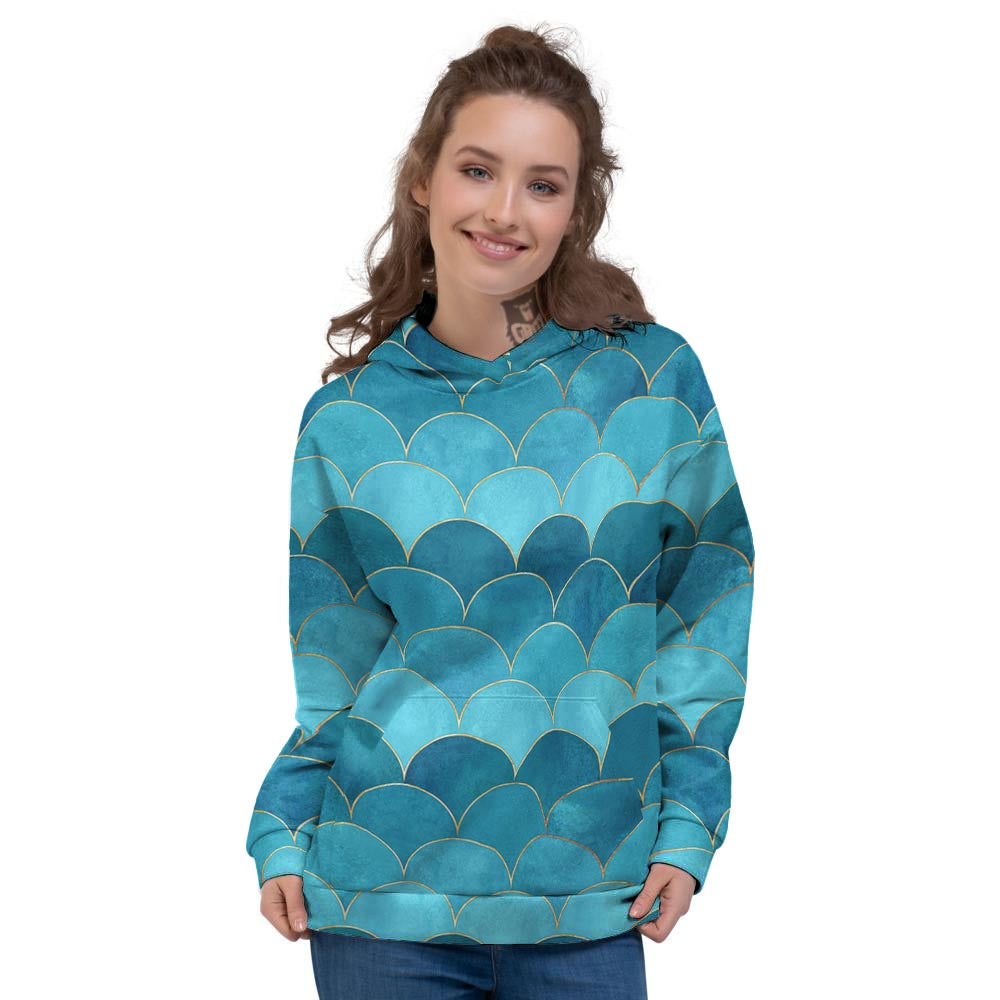 Scales Teal Mermaid Print Pattern Women's Hoodie-grizzshop