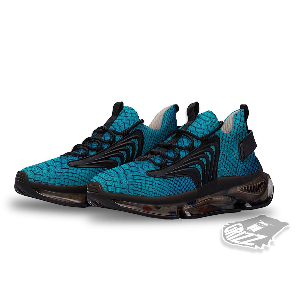 Scales Turquoise Snake Print Pattern Black Gym Shoes-grizzshop