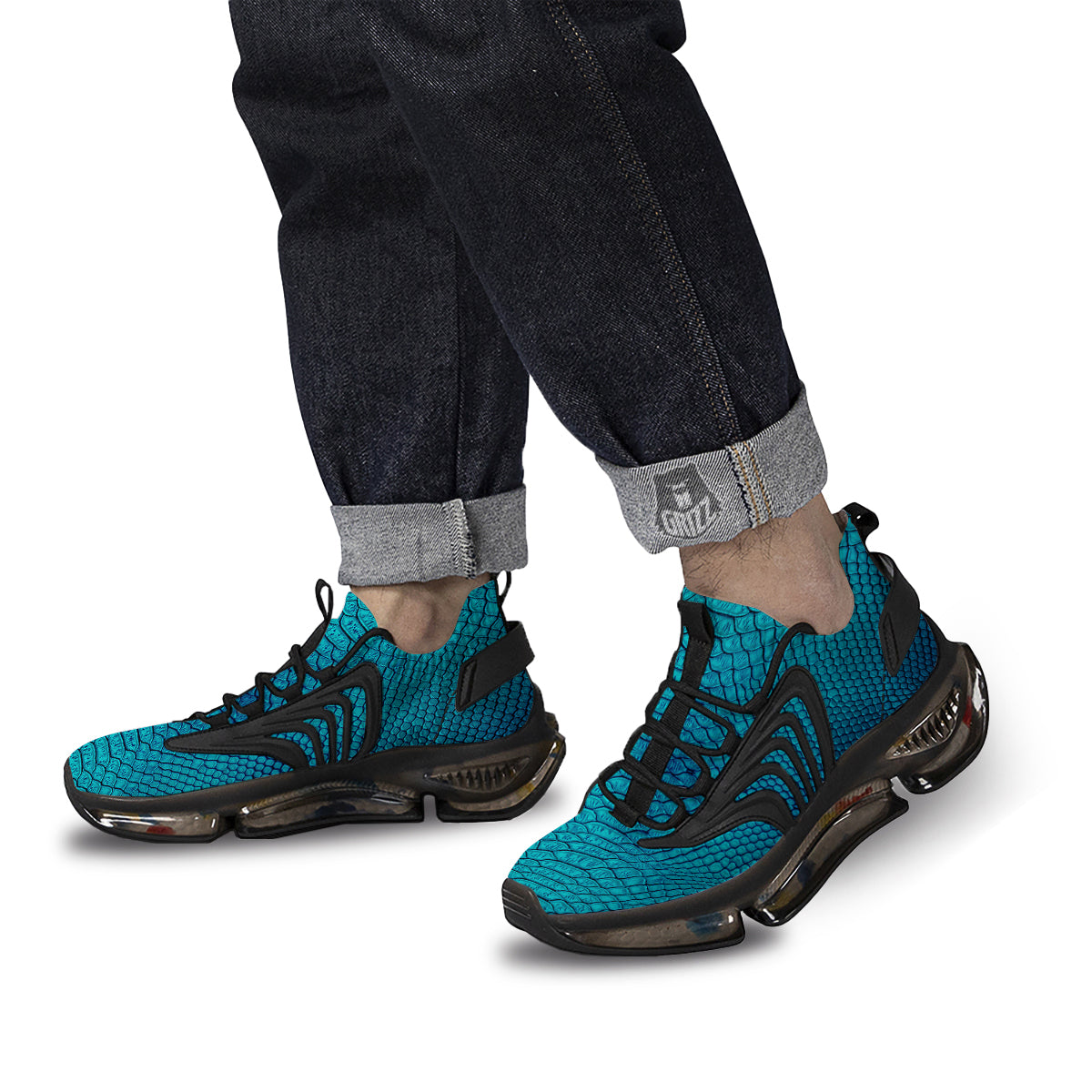 Scales Turquoise Snake Print Pattern Black Gym Shoes-grizzshop