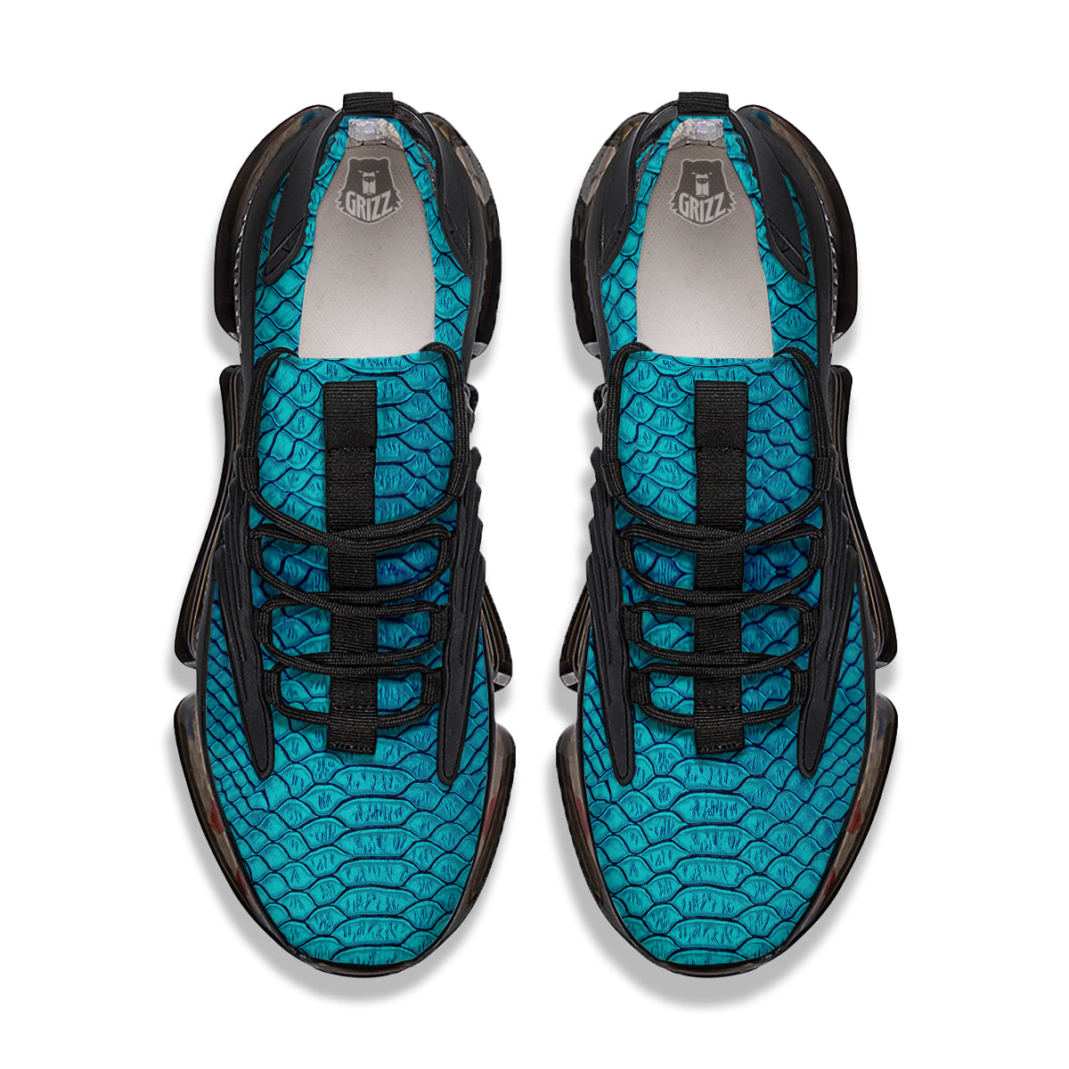 Scales Turquoise Snake Print Pattern Black Gym Shoes-grizzshop