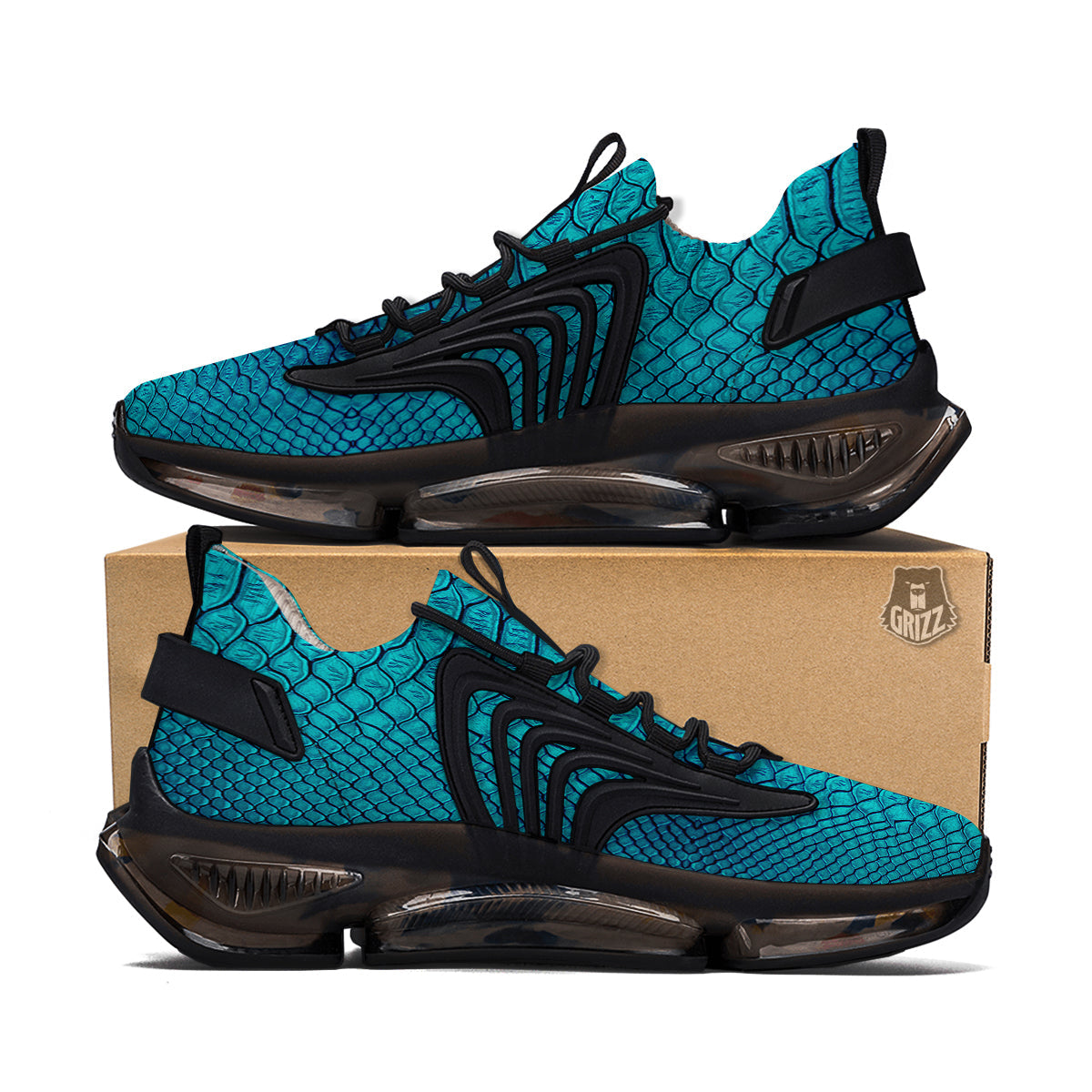 Scales Turquoise Snake Print Pattern Black Gym Shoes-grizzshop