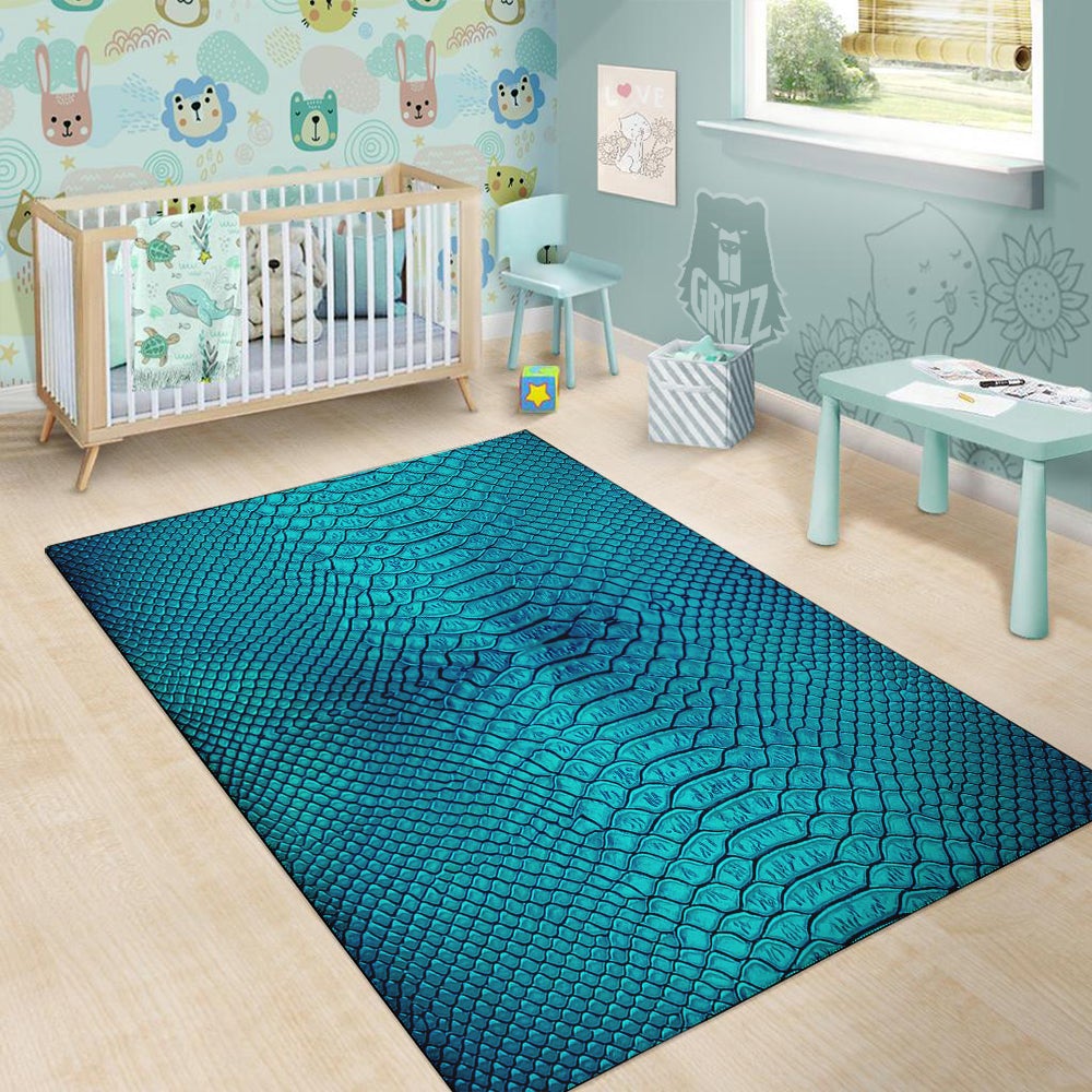 Scales Turquoise Snake Print Pattern Floor Mat-grizzshop