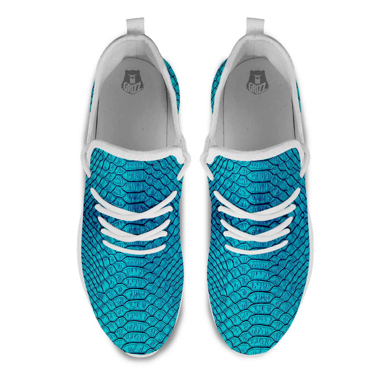 Scales Turquoise Snake Print Pattern White Athletic Shoes-grizzshop