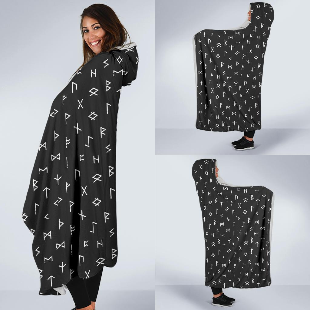 Scandinavian Viking Futhark Norse Runes Pattern Print Hooded Blanket-grizzshop