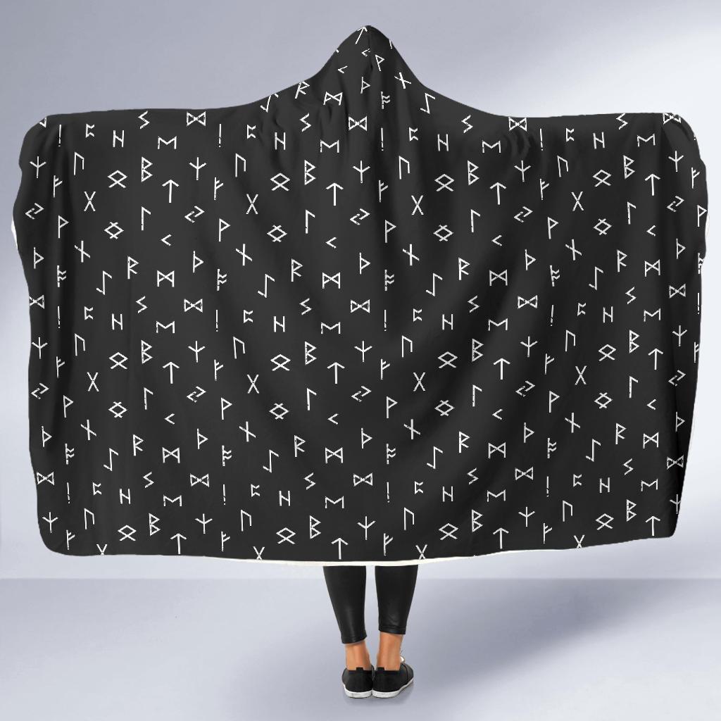 Scandinavian Viking Futhark Norse Runes Pattern Print Hooded Blanket-grizzshop