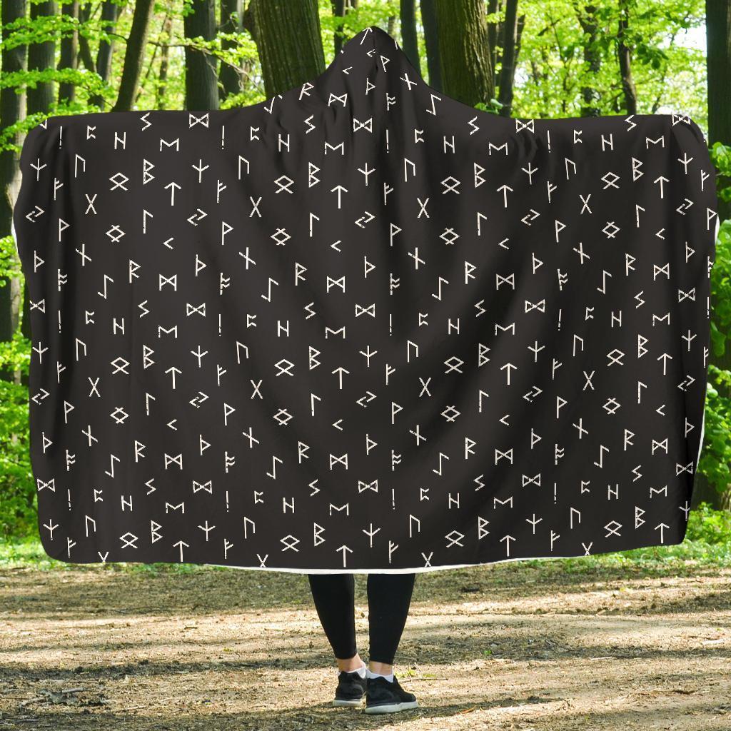 Scandinavian Viking Futhark Norse Runes Pattern Print Hooded Blanket-grizzshop