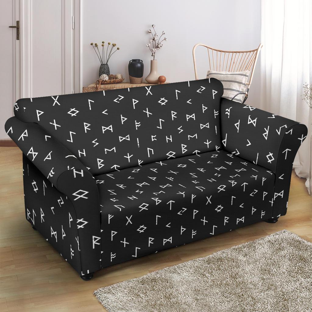 Scandinavian Viking Futhark Norse Runes Pattern Print Loveseat Cover-grizzshop