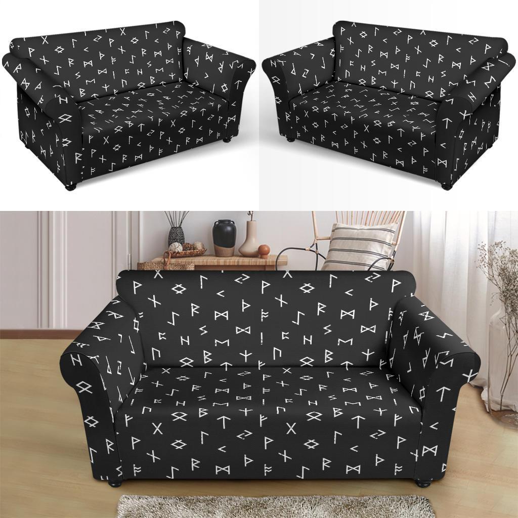 Scandinavian Viking Futhark Norse Runes Pattern Print Loveseat Cover-grizzshop