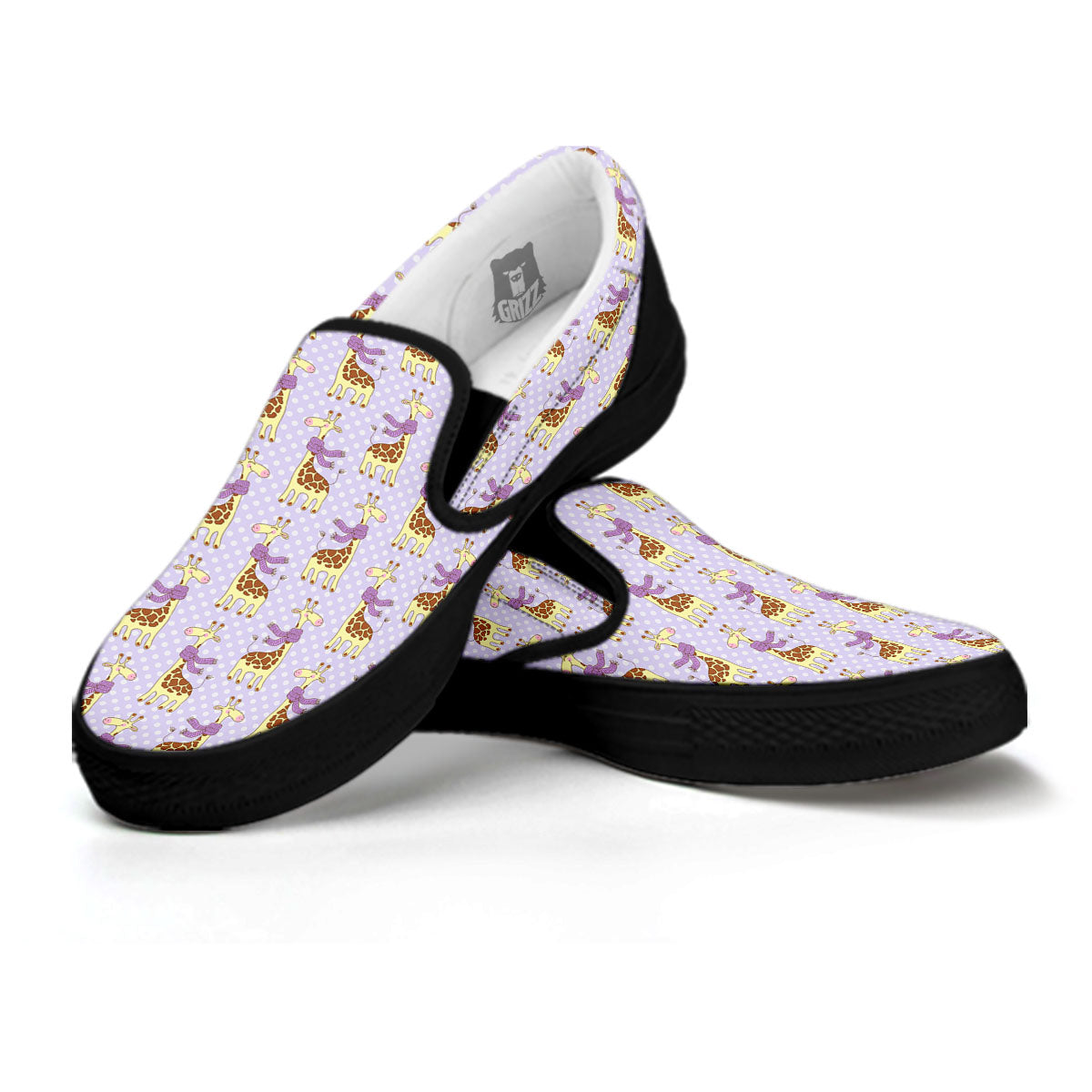 Scarf With Giraffe Print Pattern Black Slip On Shoes-grizzshop