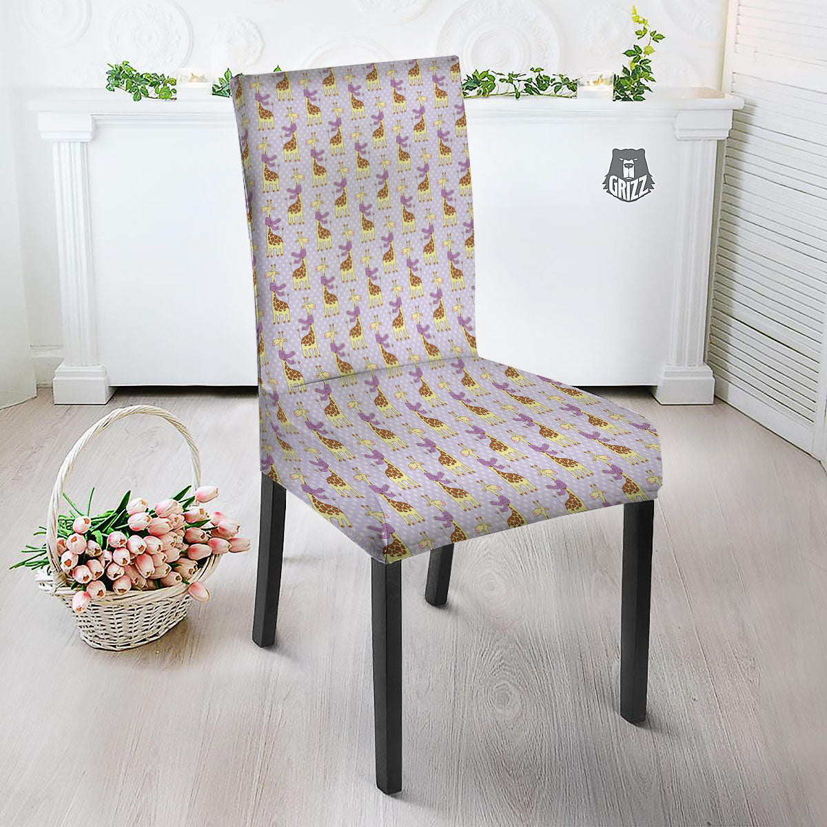 Scarf With Giraffe Print Pattern Dining Chair Slipcover-grizzshop
