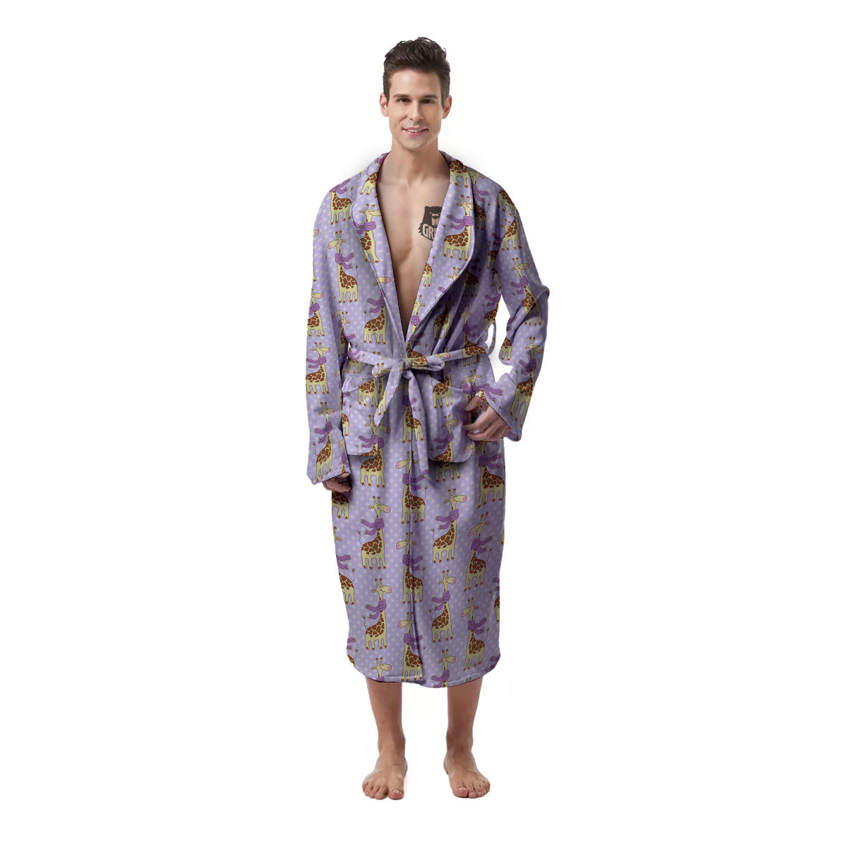 Scarf With Giraffe Print Pattern Men's Robe-grizzshop