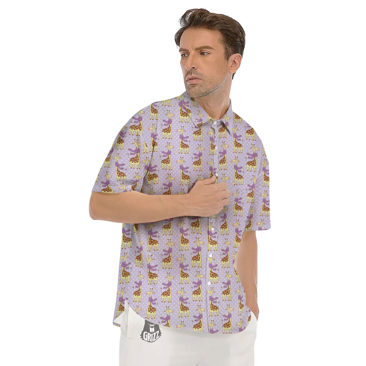 Scarf With Giraffe Print Pattern Men's Short Sleeve Shirts-grizzshop
