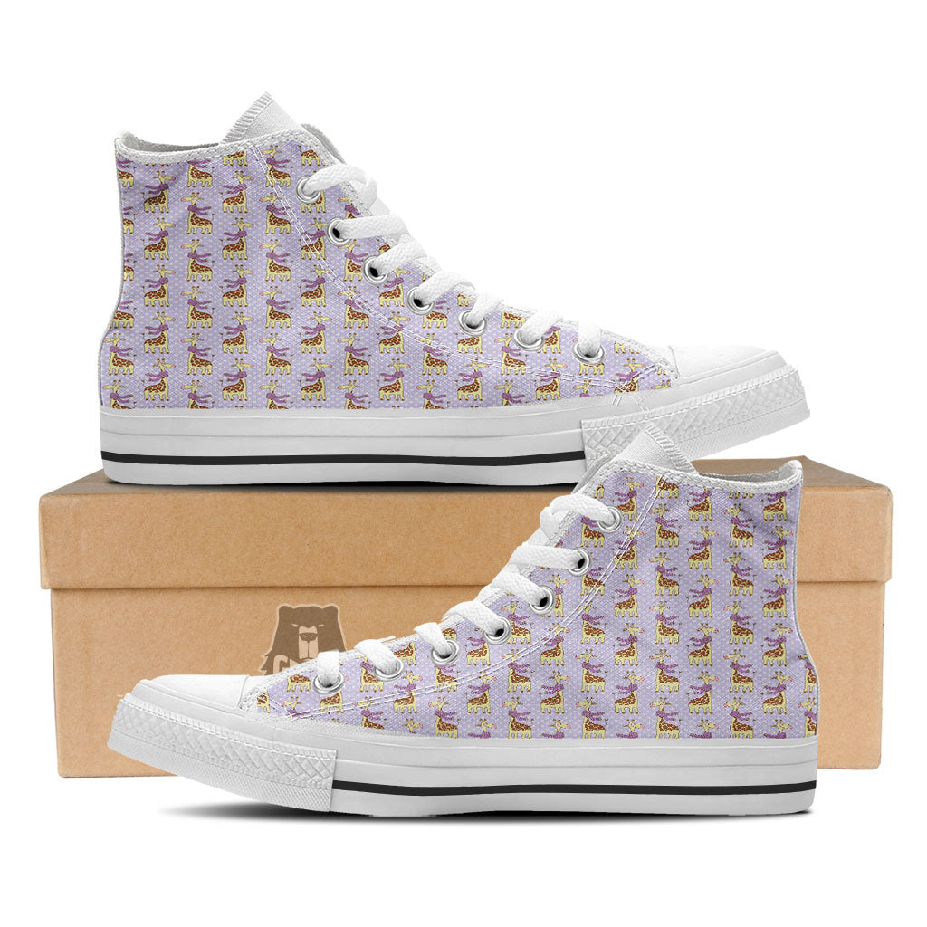 Scarf With Giraffe Print Pattern White High Top Shoes-grizzshop