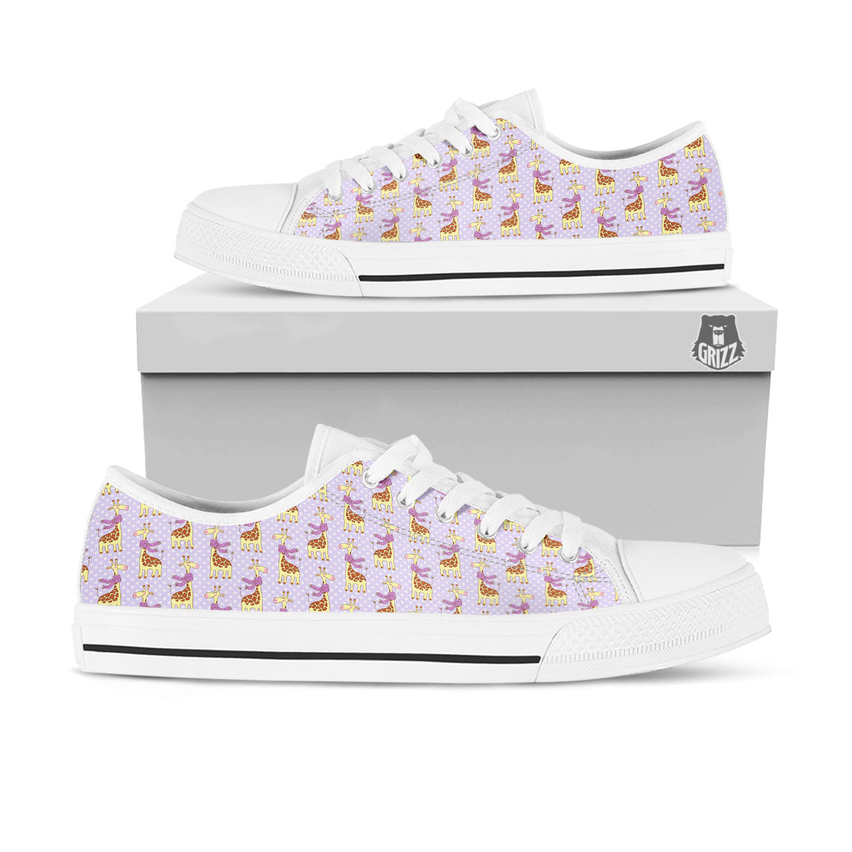 Scarf With Giraffe Print Pattern White Low Top Shoes-grizzshop