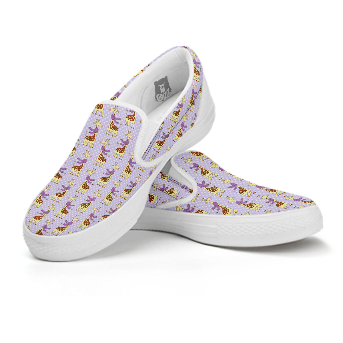 Scarf With Giraffe Print Pattern White Slip On Shoes-grizzshop