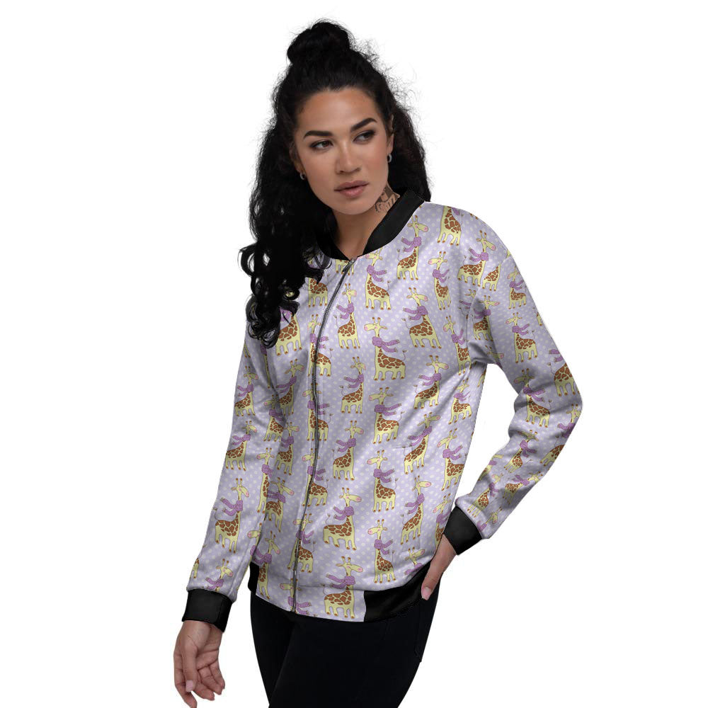 Scarf With Giraffe Print Pattern Women's Bomber Jacket-grizzshop