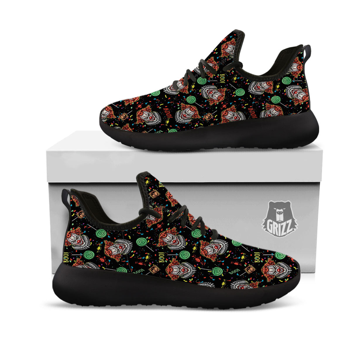 Scary Clown Halloween Print Pattern Black Athletic Shoes-grizzshop