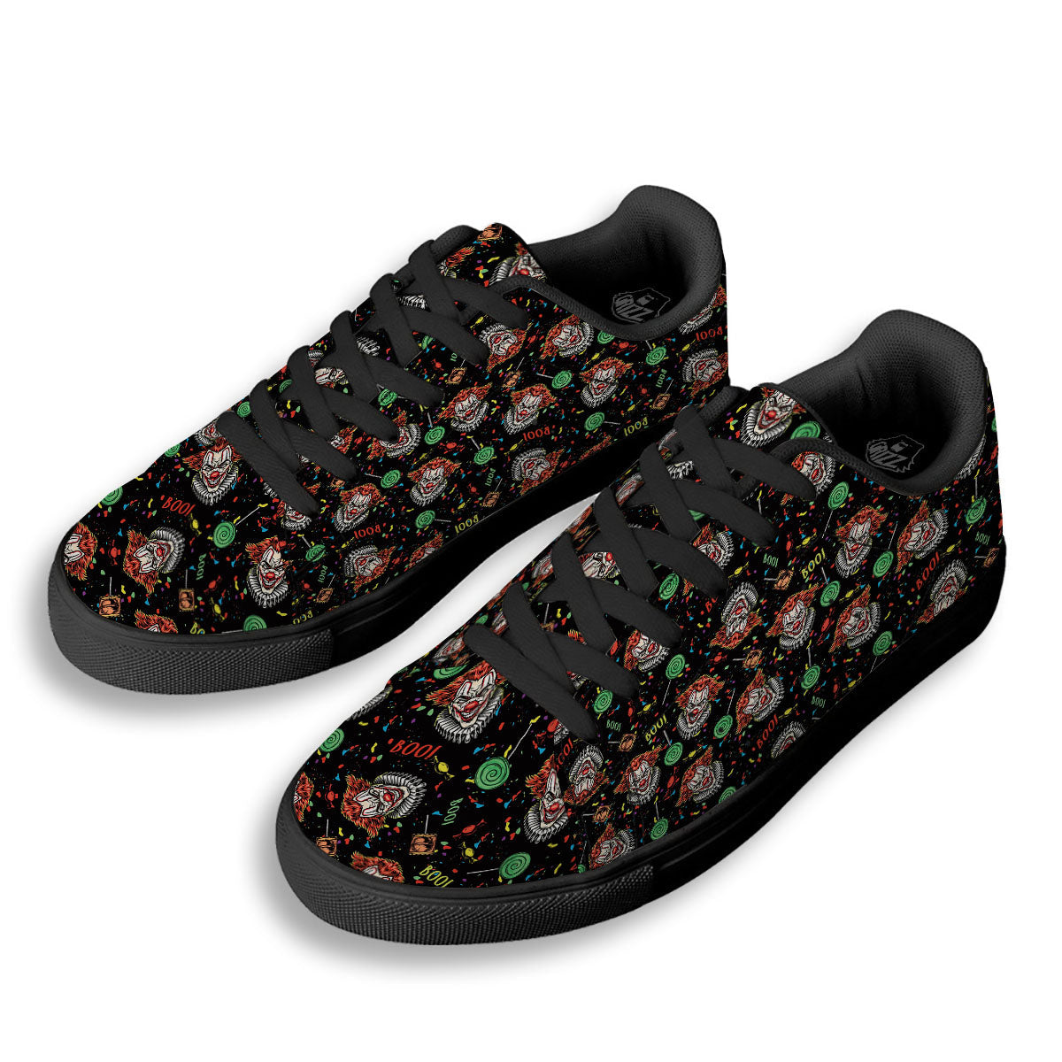 Scary Clown Halloween Print Pattern Black Low Top Sneakers-grizzshop