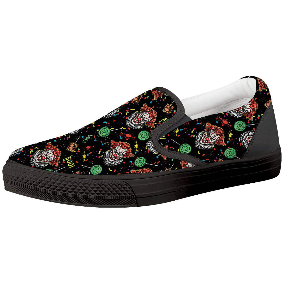 Scary Clown Halloween Print Pattern Black Slip On Shoes-grizzshop