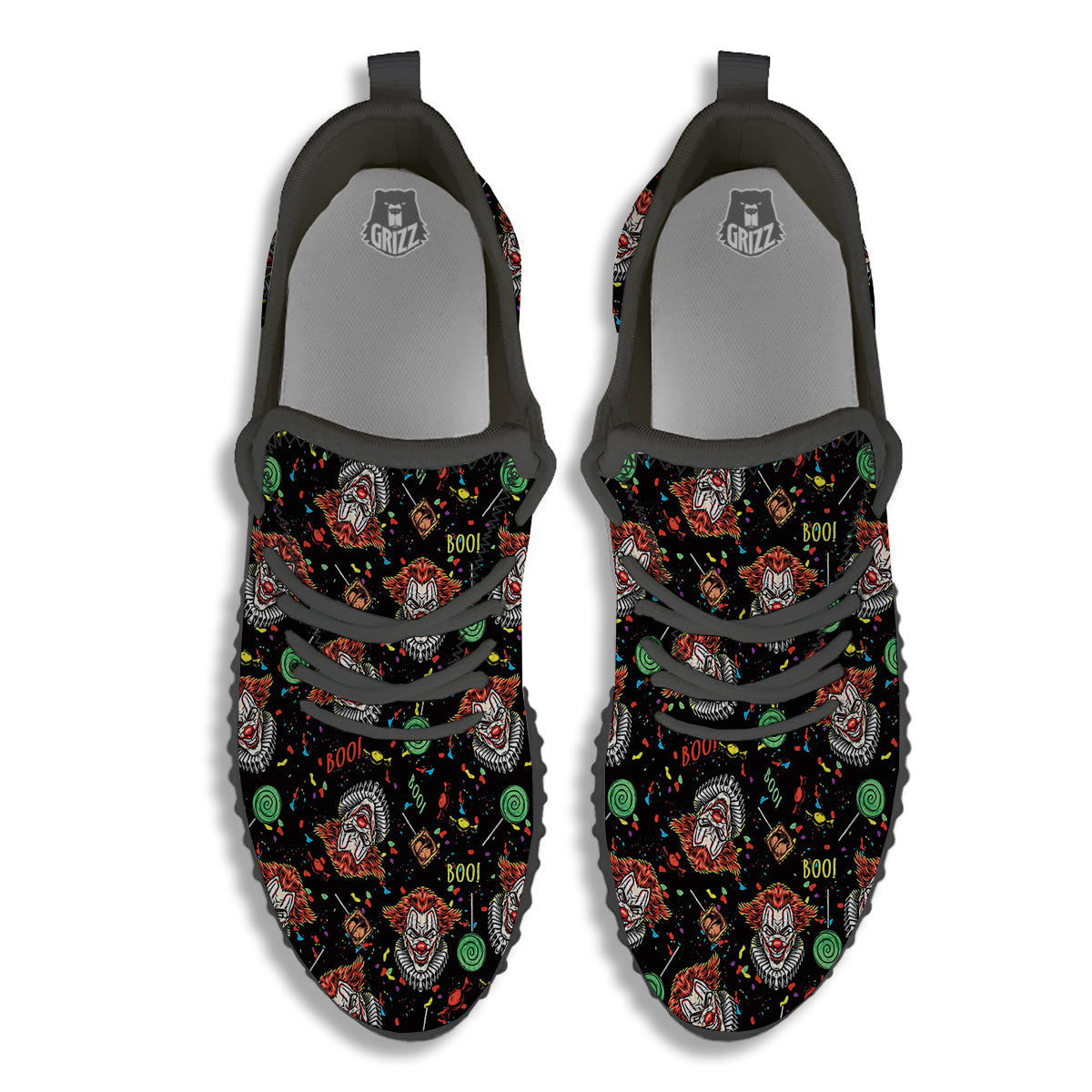 Scary Clown Halloween Print Pattern Black Walking Shoes-grizzshop