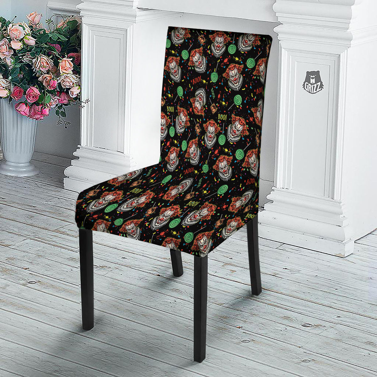 Scary Clown Halloween Print Pattern Dining Chair Slipcover-grizzshop