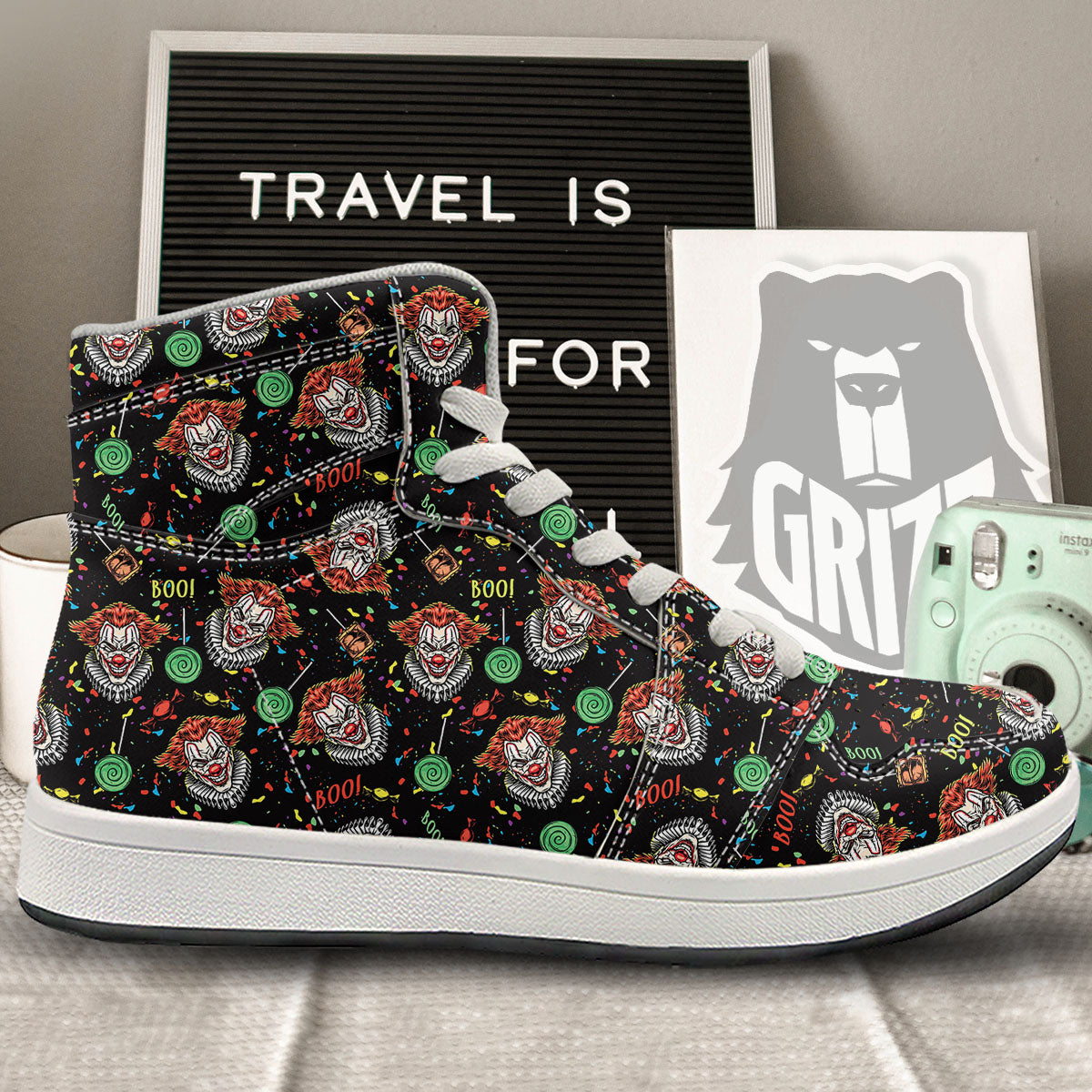 Scary Clown Halloween Print Pattern High Top Sneakers-grizzshop