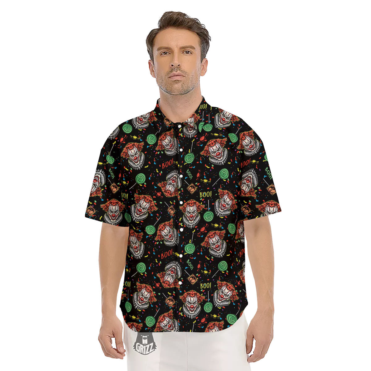 Scary Clown Halloween Print Pattern Men's Short Sleeve Shirts-grizzshop