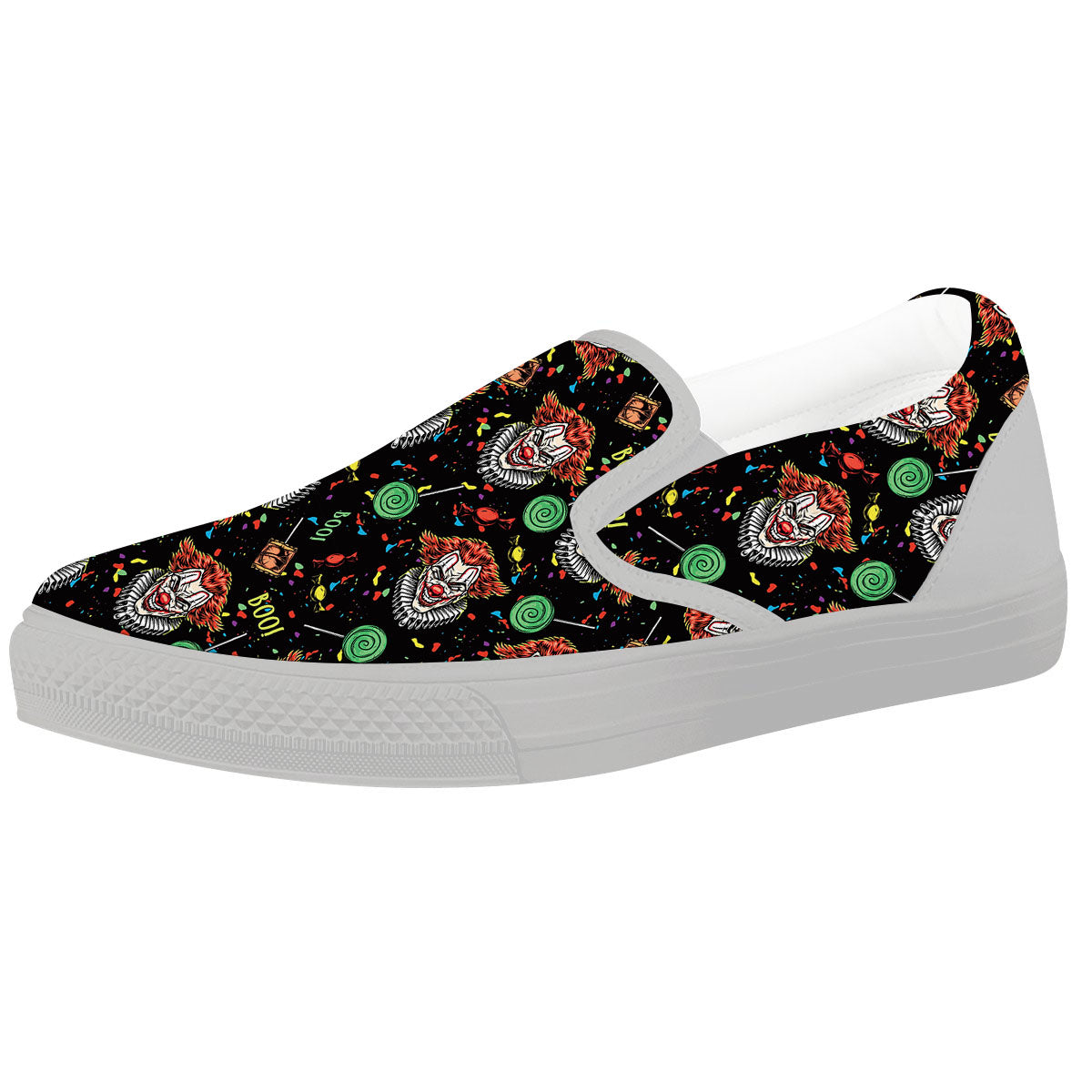 Scary Clown Halloween Print Pattern White Slip On Shoes-grizzshop