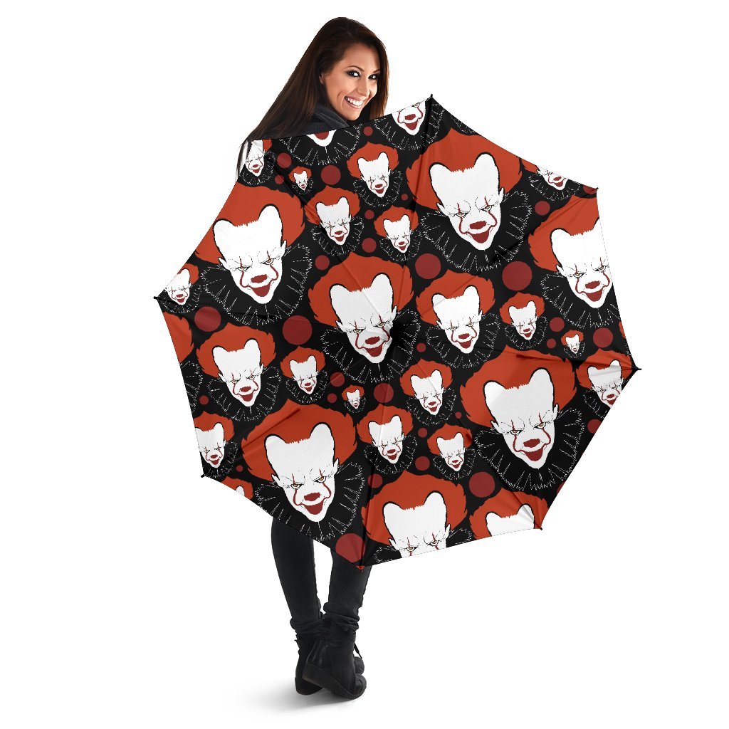 Scary Clown Pattern Print Automatic Foldable Umbrella-grizzshop