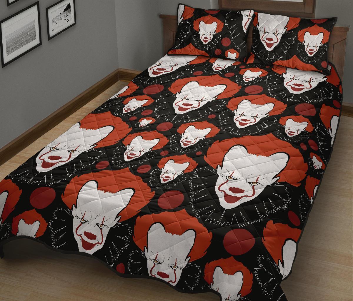 Scary Clown Pattern Print Bed Set Quilt-grizzshop