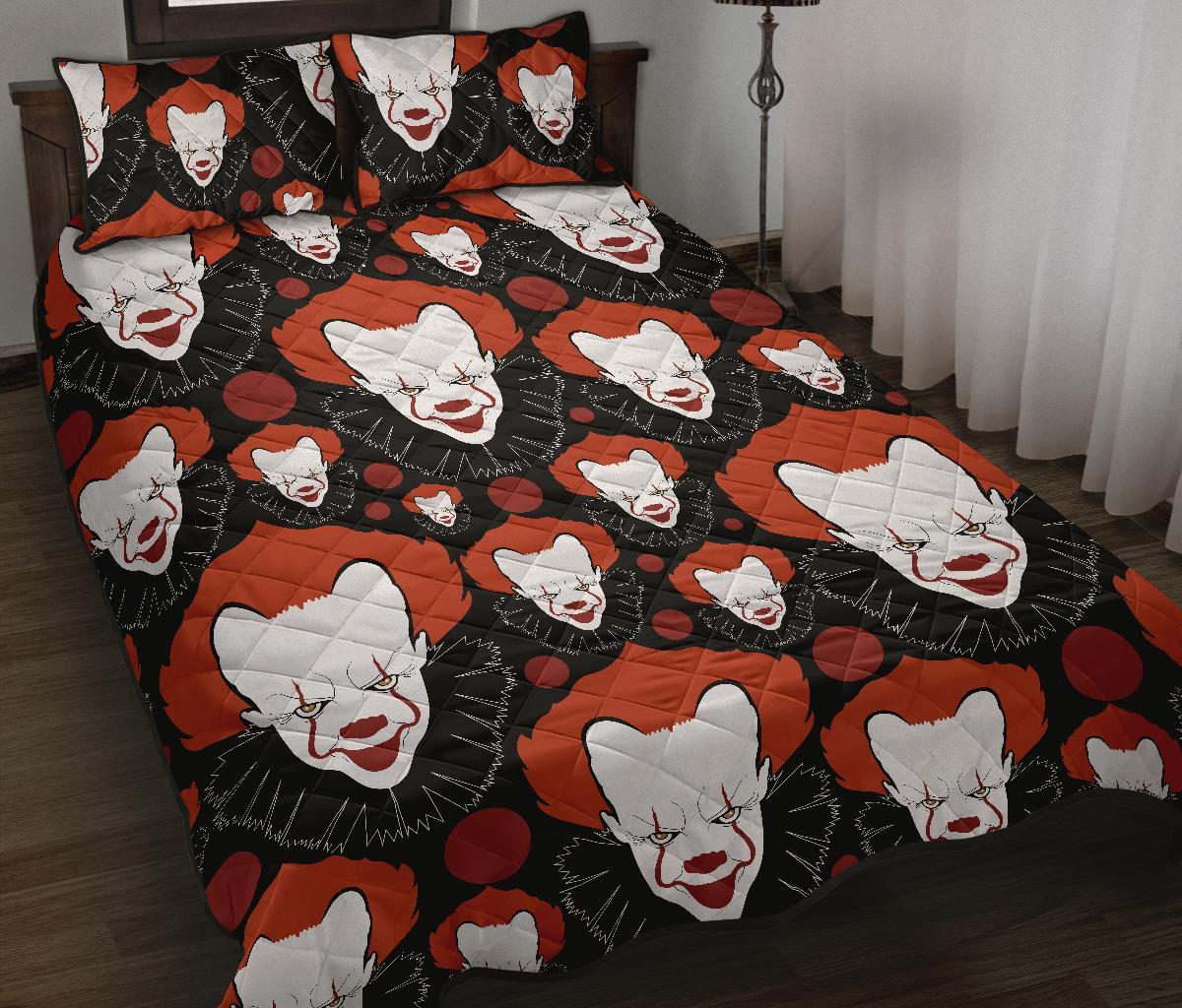 Scary Clown Pattern Print Bed Set Quilt-grizzshop