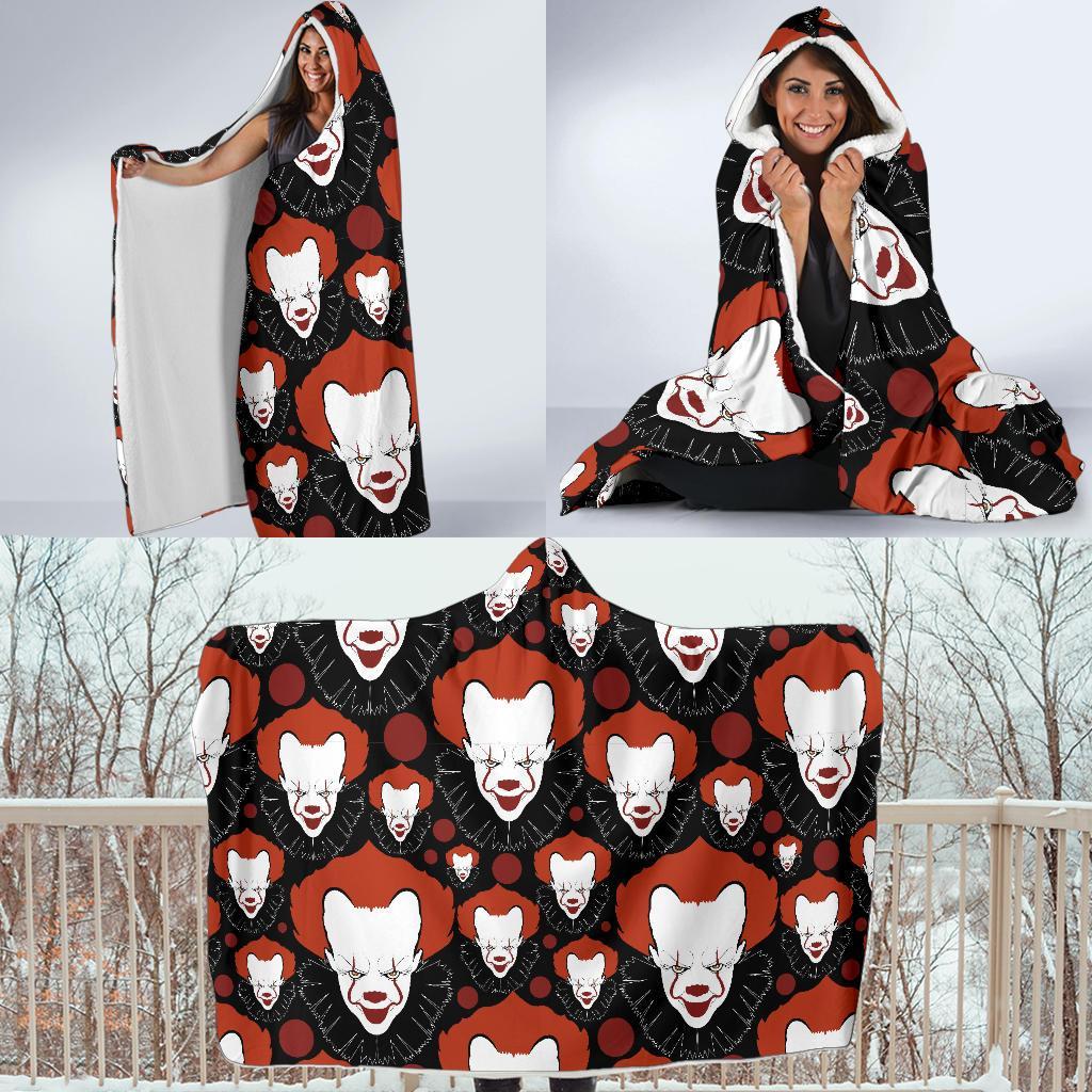 Scary Clown Pattern Print Hooded Blanket-grizzshop