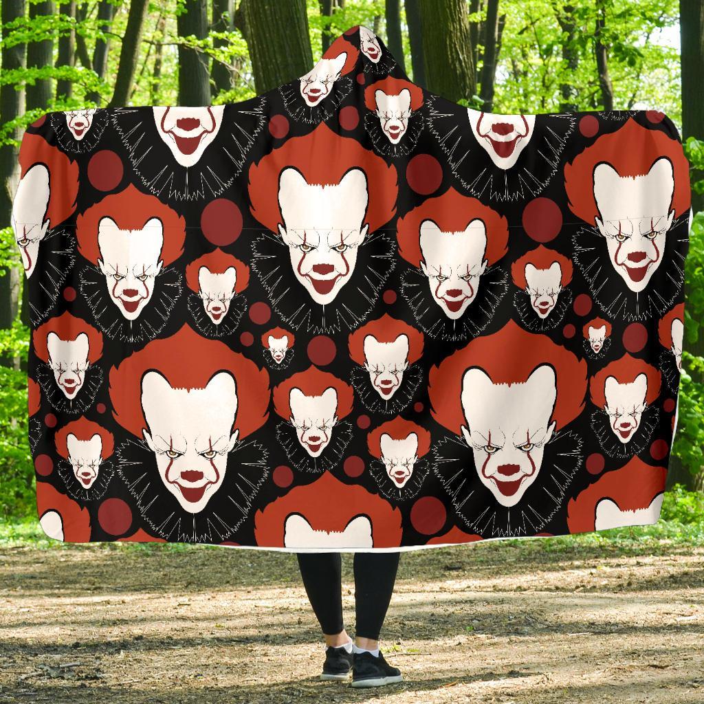 Scary Clown Pattern Print Hooded Blanket-grizzshop