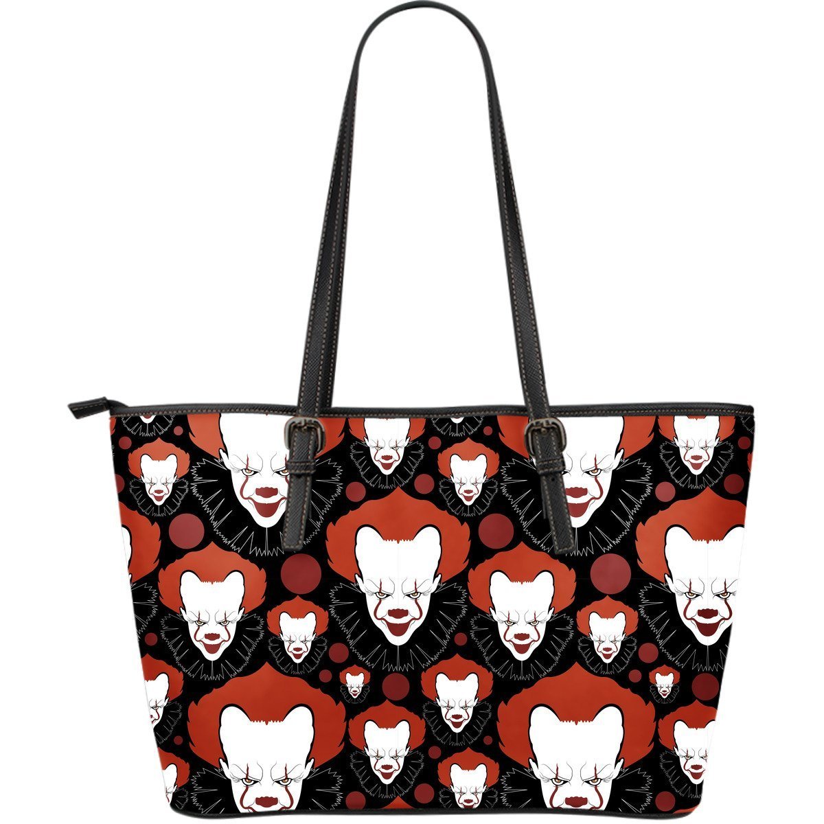 Scary Clown Pattern Print Leather Tote Bag-grizzshop
