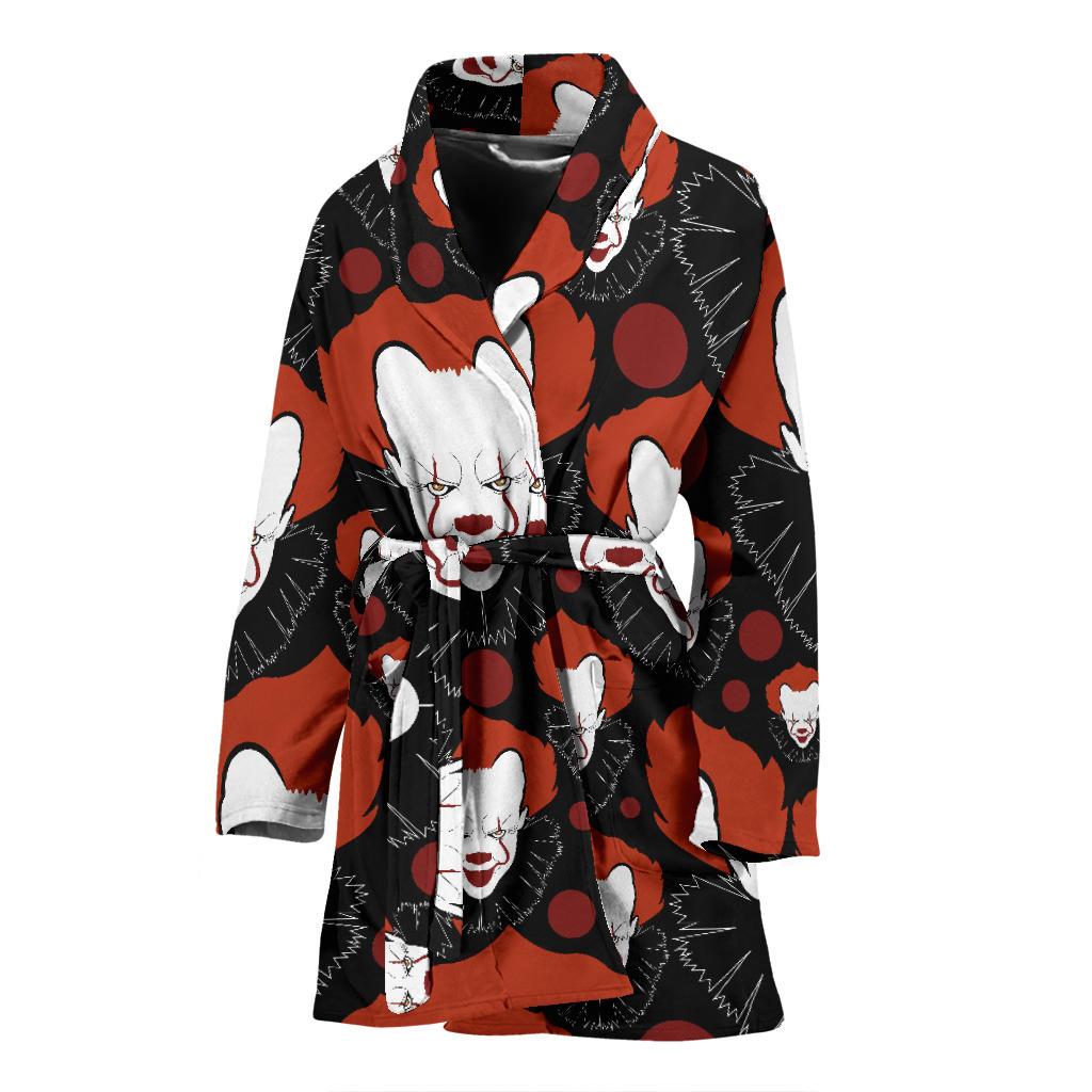 Scary Clown Pattern Print Women Long Robe-grizzshop