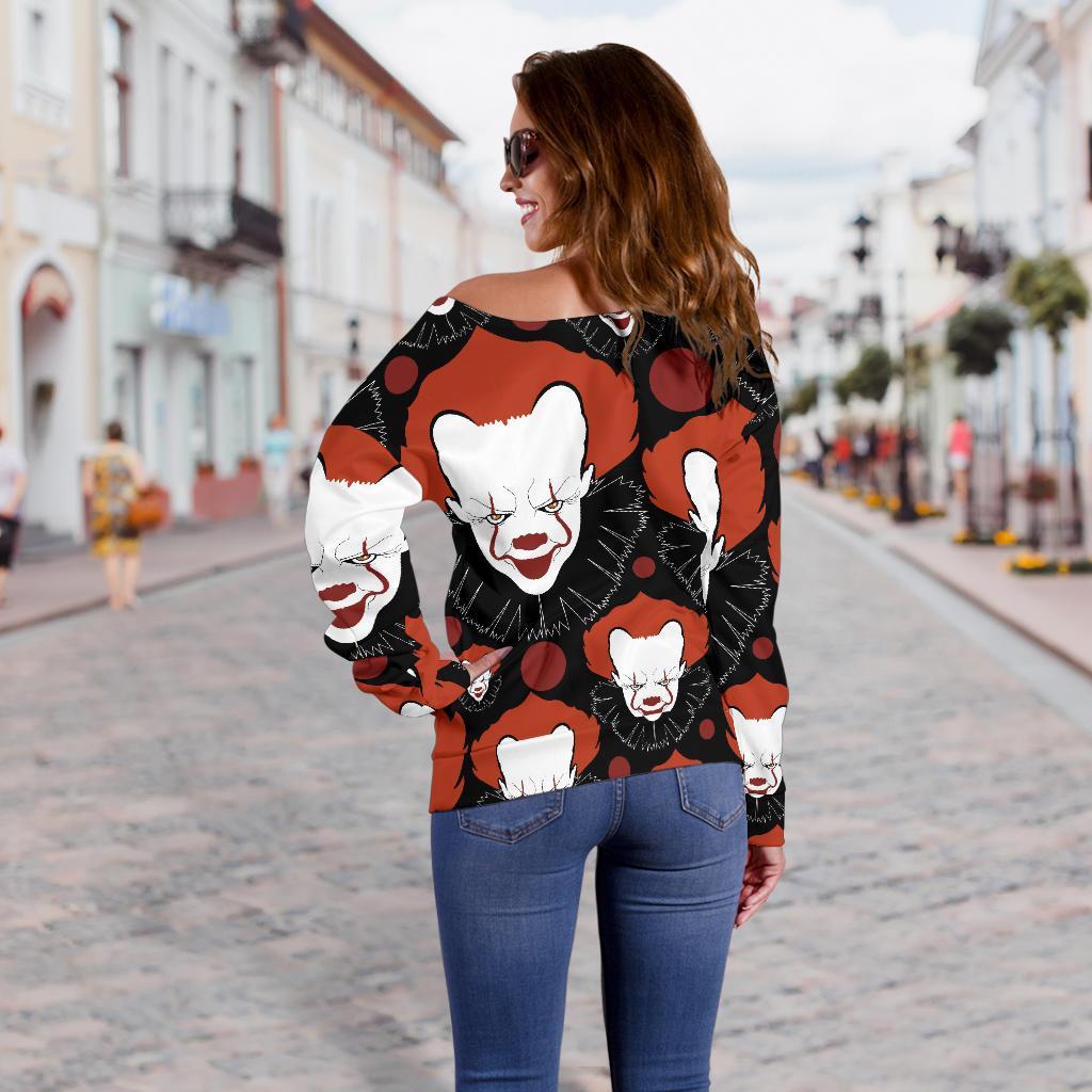 Scary Clown Pattern Print Women Off Shoulder Sweatshirt-grizzshop