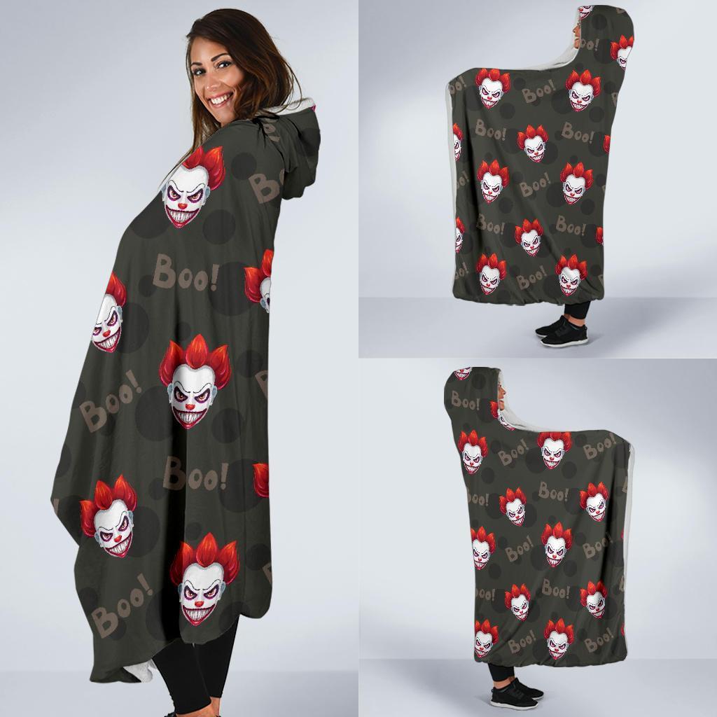 Scary Clown Print Pattern Hooded Blanket-grizzshop