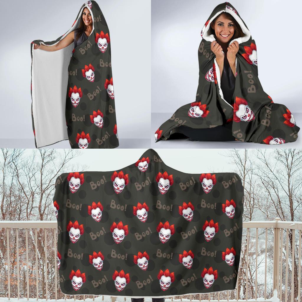 Scary Clown Print Pattern Hooded Blanket-grizzshop