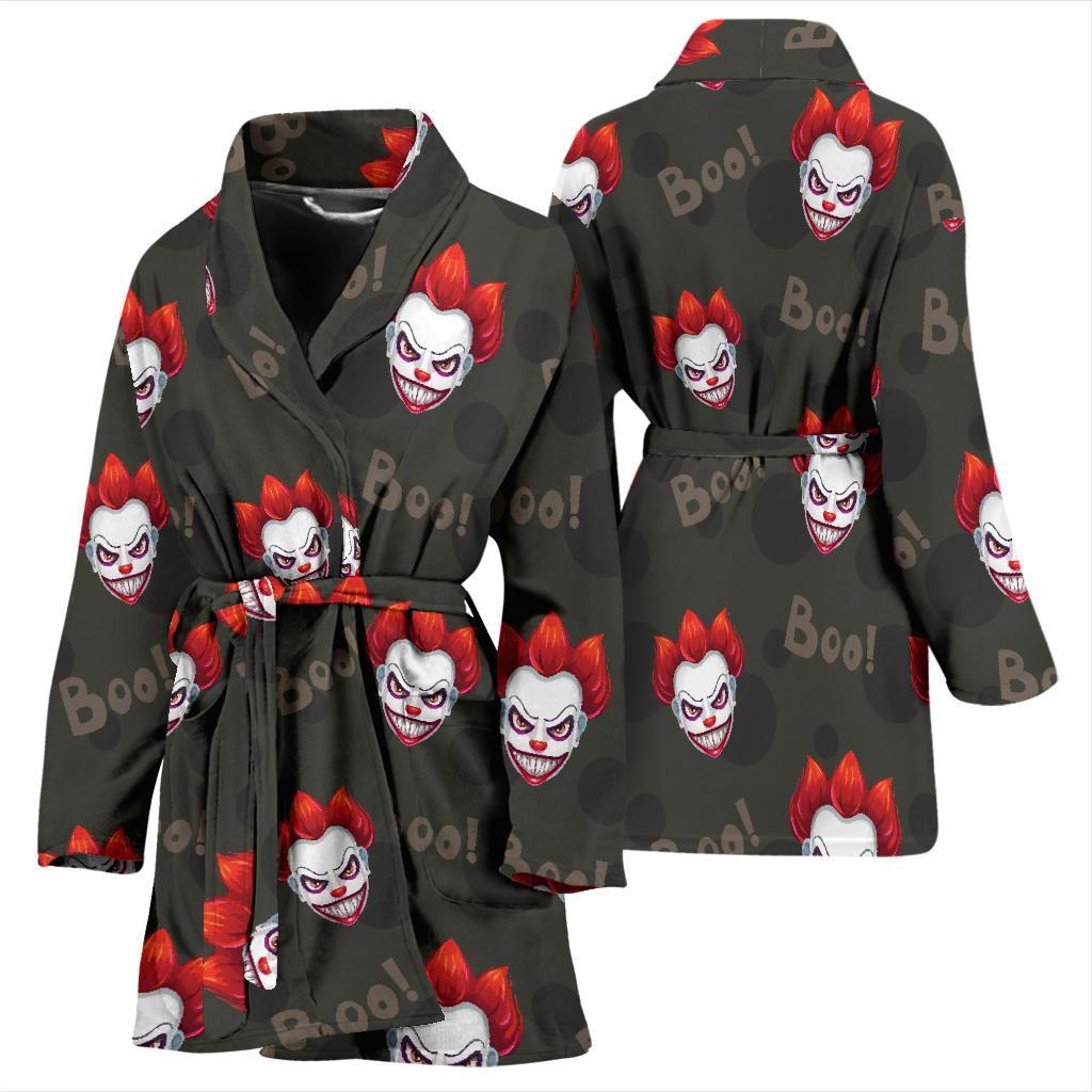 Scary Clown Print Pattern Women Long Robe-grizzshop