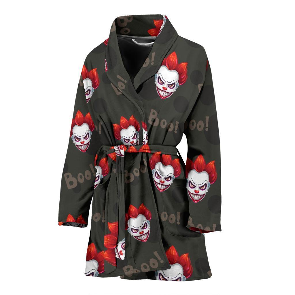 Scary Clown Print Pattern Women Long Robe-grizzshop