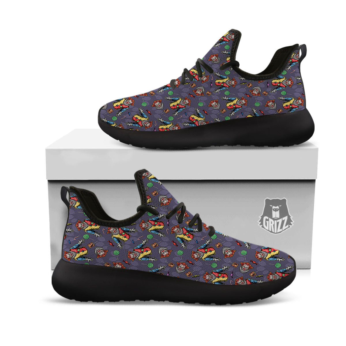 Scary Evil Clown Print Pattern Black Athletic Shoes-grizzshop