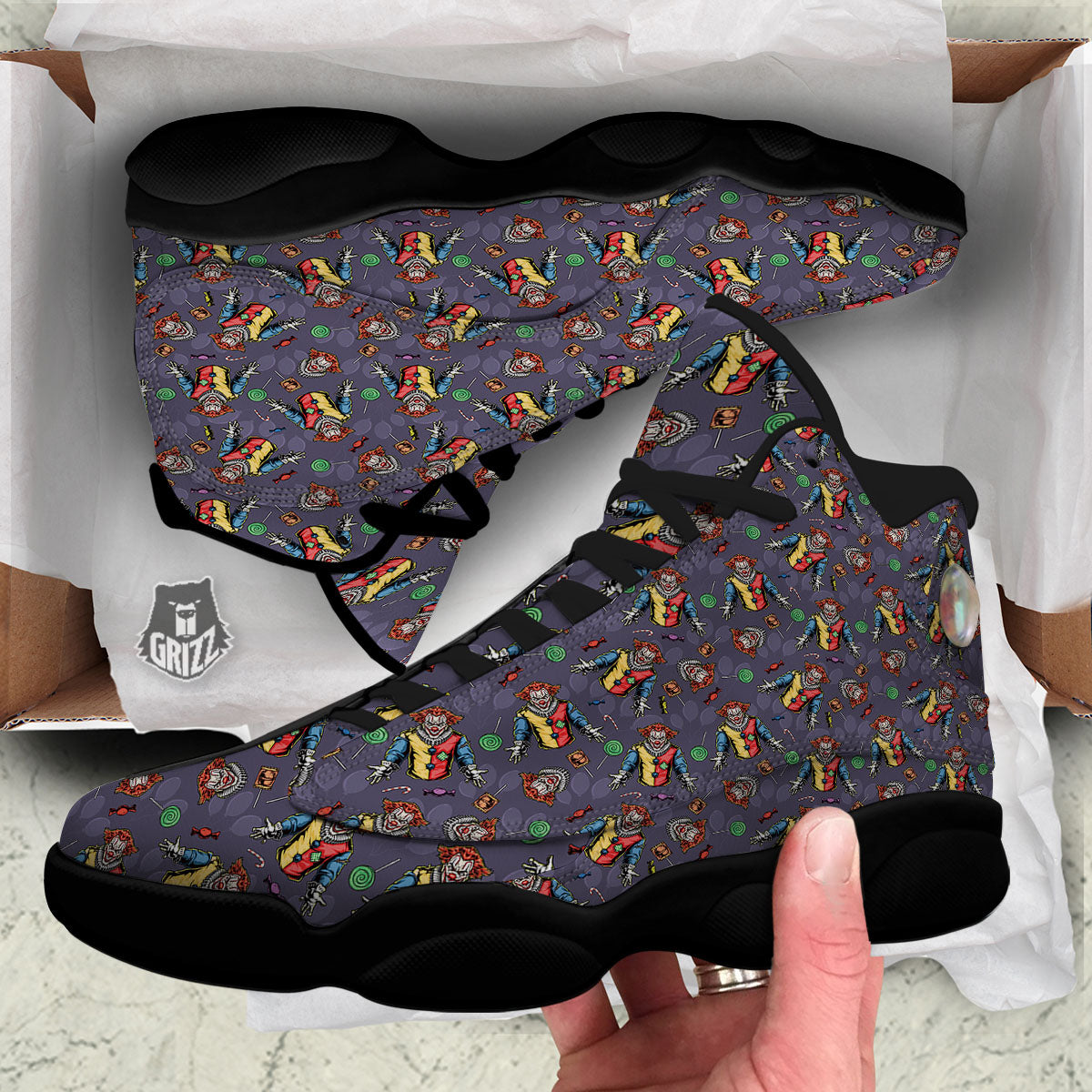 Scary Evil Clown Print Pattern Black Basketball Shoes-grizzshop