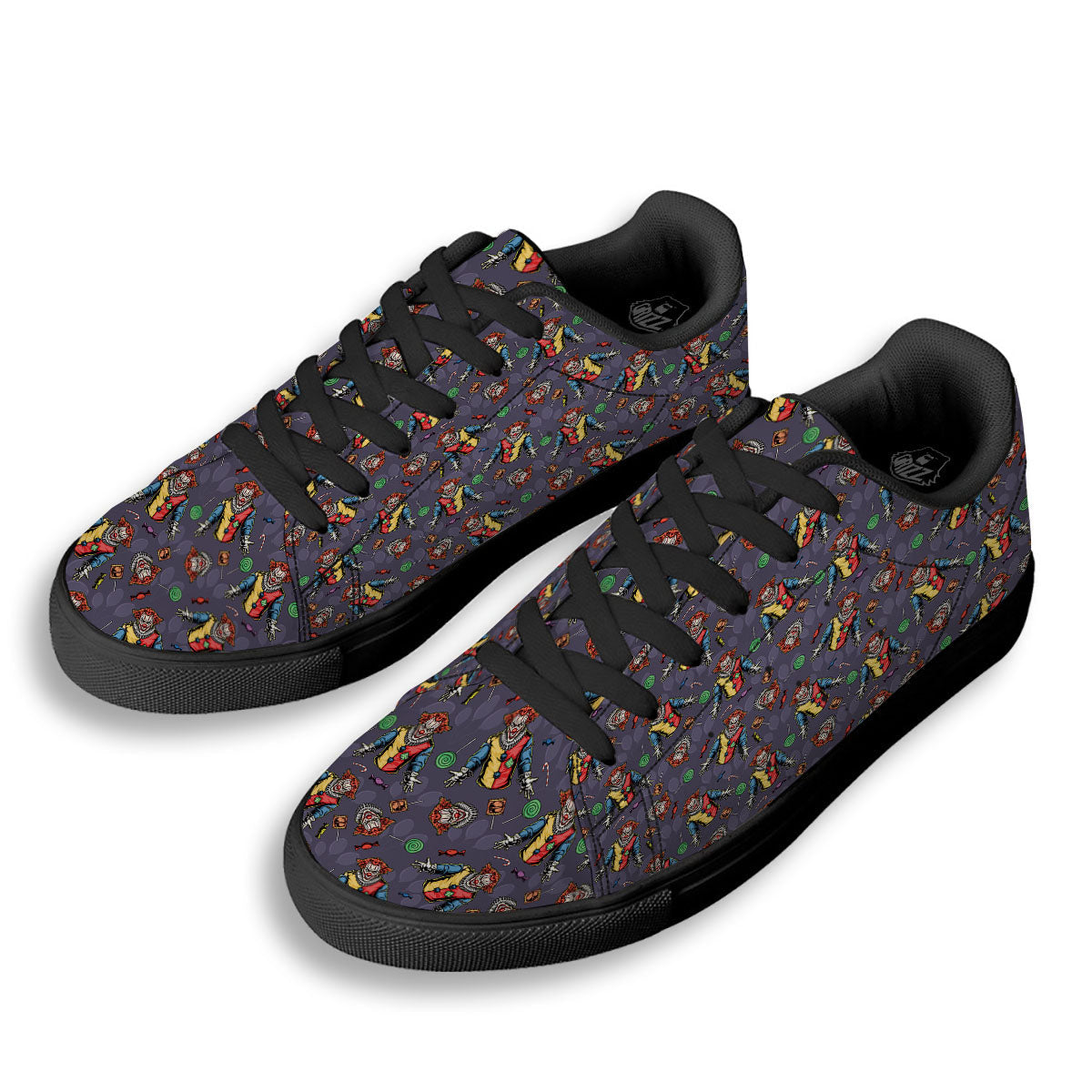 Scary Evil Clown Print Pattern Black Low Top Sneakers-grizzshop