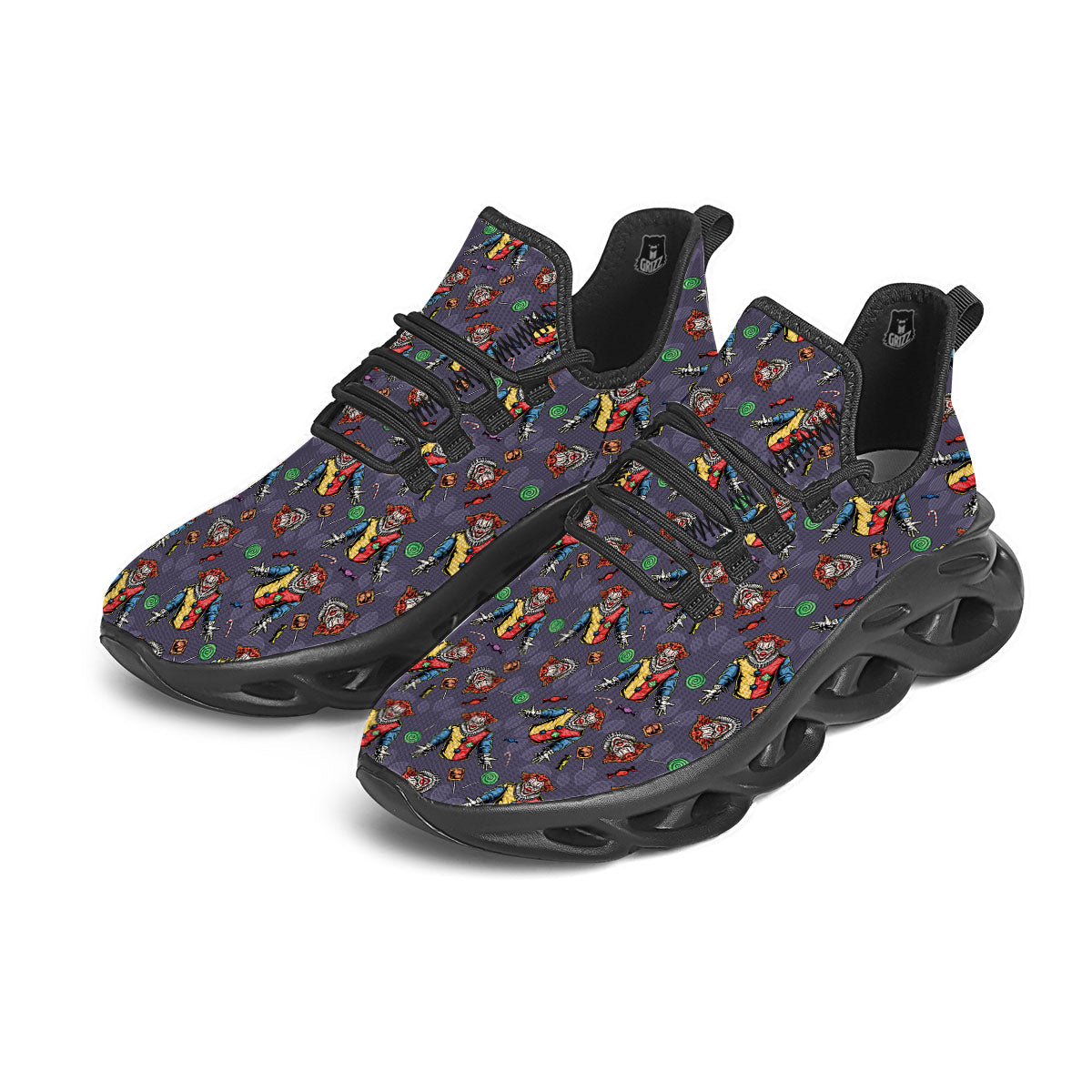 Scary Evil Clown Print Pattern Black Running Shoes-grizzshop