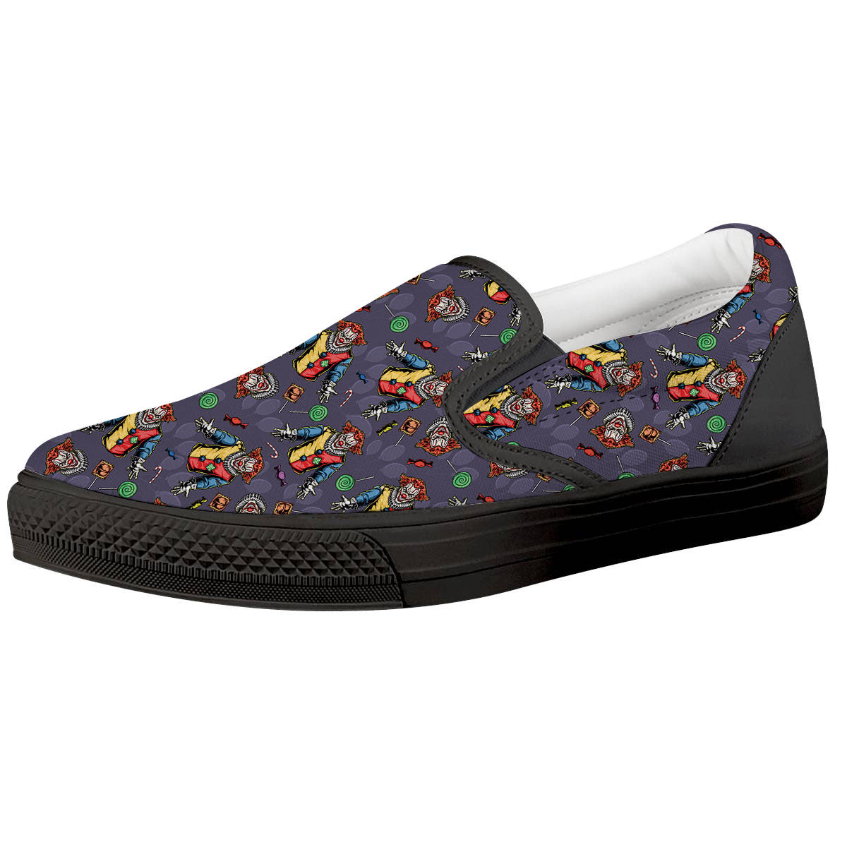 Scary Evil Clown Print Pattern Black Slip On Shoes-grizzshop